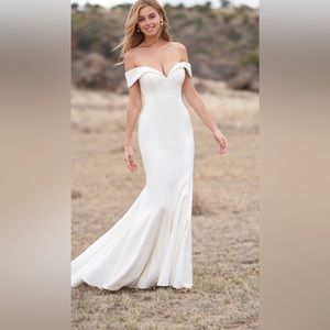 Allure Bridals Ivory Satin V-Neck Wedding Dress (Style # 9763)